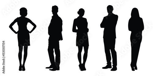 Business man and woman group standing silhouette. Diverse professional business people silhouettes. Group of standing business people silhouette. 