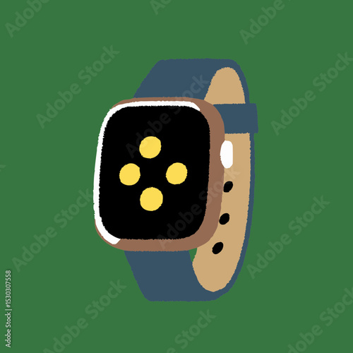 Illustration of a smartwatch with a dark screen and dots