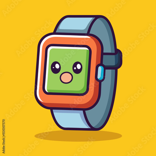 Illustration of a cartoon smartwatch with a cute face