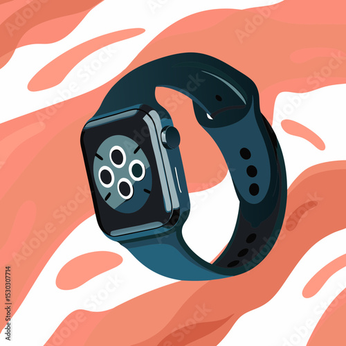 Illustration of a smartwatch with a blue strap on display
