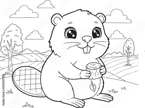 Beaver Outline for Coloring pages white color background