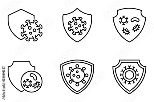 immune system and antibacterial protection line icons set, vector illustration on white background