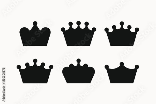Collection of Six Simple Crown Icons Vector Graphics for Design Projects