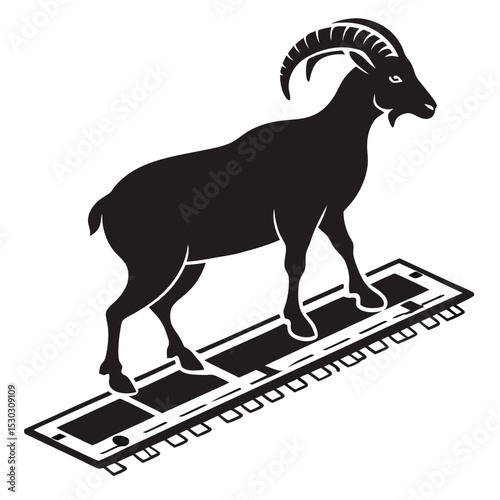 A Silhouette of a Ram Walking Atop a Computer Memory Stick Graphic