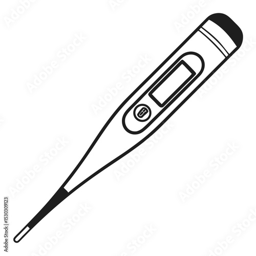 A simple digital thermometer image in black and white line art
