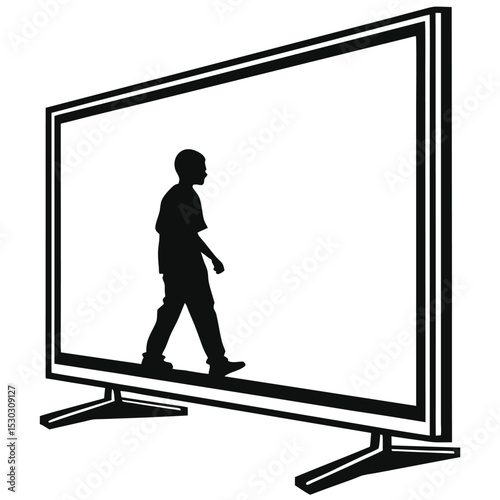 A Silhouette of a Person Walking on a Television Set, Symbolic Art