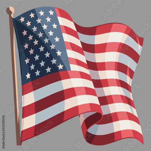 US flag vector with classic pole mount, suitable for government, civic, or public awareness designs