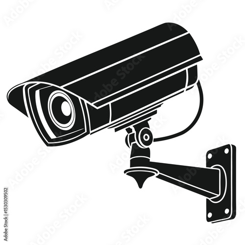 Illustration of a black security camera mounted on a white background