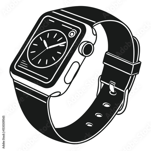 Illustration of a Modern Smartwatch with Analog Display and Classic Band