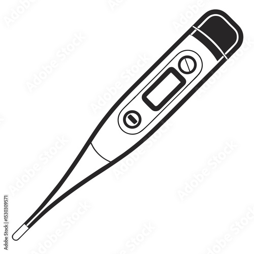 Line art illustration of a digital thermometer, depicting healthcare and medicine