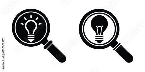 Magnifying Glass Focusing On A Light Bulb Symbolizing Insight Isolated on White Background