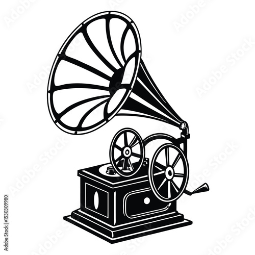 Vintage gramophone music player vector illustration in a black and white design