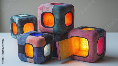 Illuminated Cubic Sculptures: A Playful Composition of Light and Color