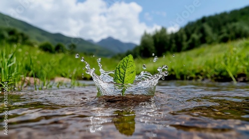 splashing water in nature among grass and plants