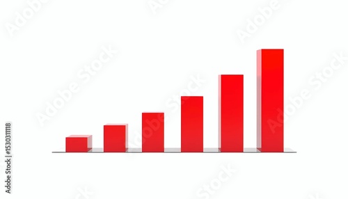 red Business growth bar chart with upward trend isolated