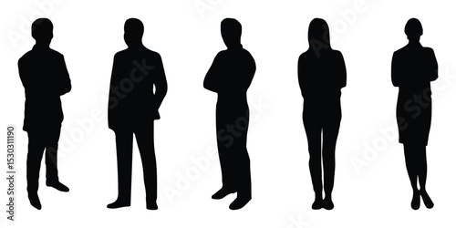 Business people silhouettes. Corporate silhouettes men and women in business. Professional silhouettes representing leadership and office culture.