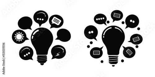 Speech Bubbles Around A Light Bulb Symbolizing Communication Isolated on White Background