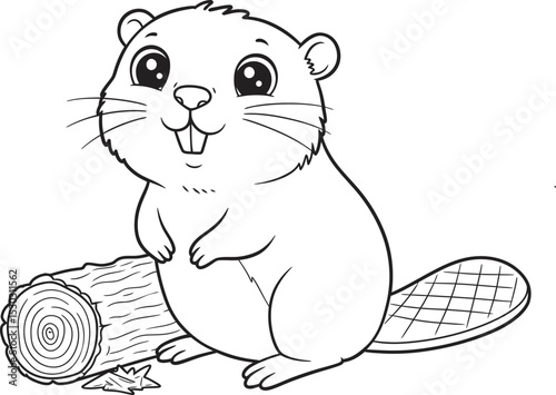 Beaver animals line art and outline coloring pages 