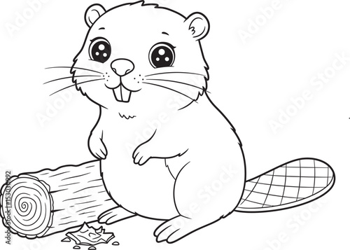Beaver animals line art and outline coloring pages 