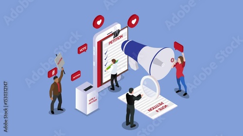 Online Petition and Social Activism Concept with Voting and Public Support 3d animation cartoon
