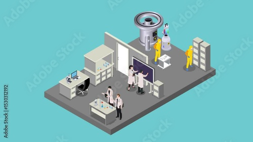 Scientific Research Laboratory with Scientists and Equipment 3d animation cartoon