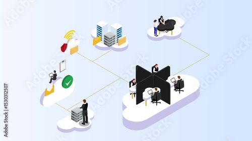Cloud Computing Network and Data Management Concept 3d animation cartoon