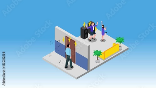 Noise Complaint in Apartment Due to Loud Party and Music 3d animation cartoon