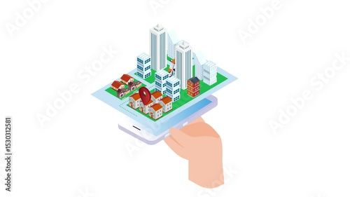 Smart City on Mobile Device with GPS and Delivery Concept 3d animation cartoon