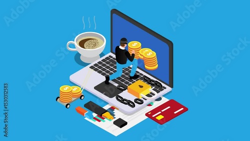 Cybersecurity Threat and Online Theft 3d animation cartoon