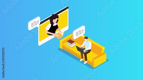 Online Math Tutoring Session with Virtual Teacher and Student Learning Remotely 3d animation cartoon