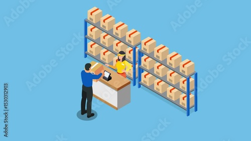 Warehouse Package Pickup at Customer Service Desk 3d animation cartoon