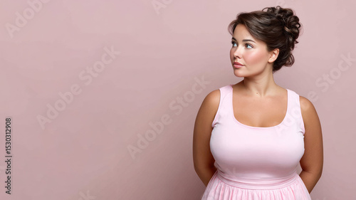 A plus size overweight woman with obesity problems isolated with copy space