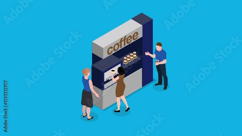 People Getting Coffee from a Vending Machine 3d animation cartoon