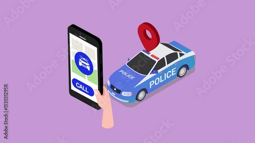 Mobile Emergency Call to Police with GPS Tracking 3d animation cartoon