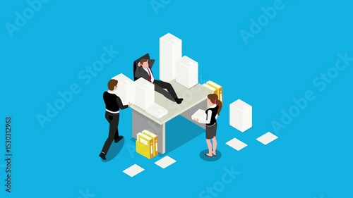 Office Scene of Overworked Employees and Relaxing Boss 3d animation cartoon