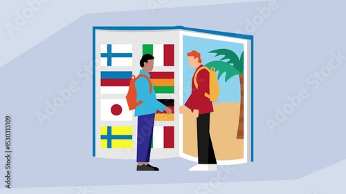 International Student Exchange – Cultural Connection Through Travel and Learning cartoon animation