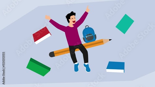 Student feeling happy Back to School Journey cartoon animation