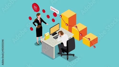 Workplace Conflict and Business Failure 3d animation cartoon