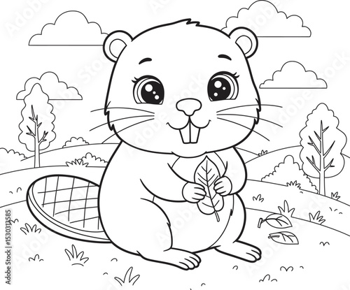 Beaver Outline for Coloring pages white color background