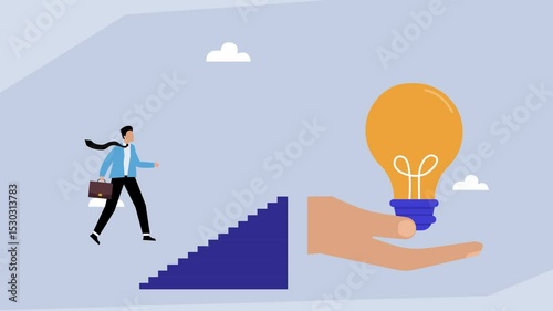Businessman Reaching for Idea - Success and Innovation cartoon animation