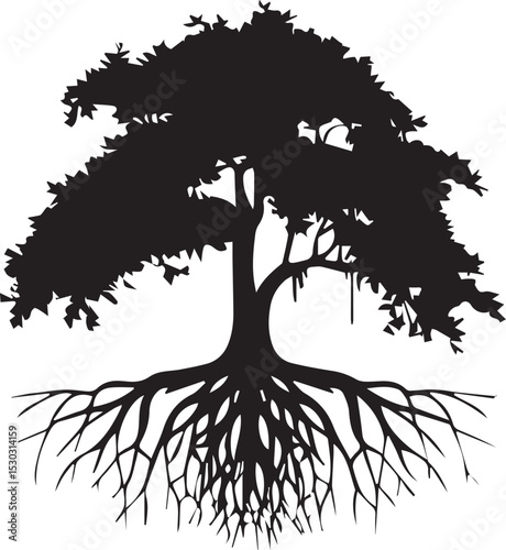 A unique black silhouette of a mangrove tree vector on white background 
