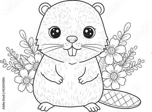Beaver animals line art and outline coloring pages 