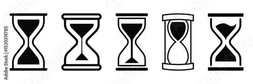 Set of hourglasses with various sand positions. Hourglass icons representing the passage of time. Hourglass icons with changing sand levels, symbolizing time progress or deadlines. Vector illustration