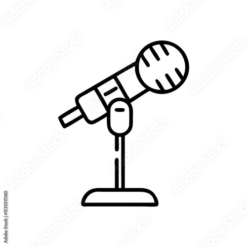 Microphone on stand icon in clean outline, performance symbol