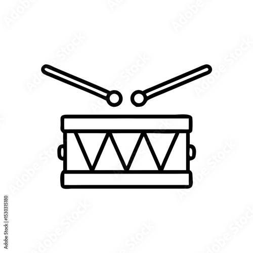 Snare drum icon in black outline style, rhythm and percussion concept