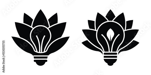 Light Bulb Inside A Lotus Flower Symbolizing Enlightenment Isolated on White Background