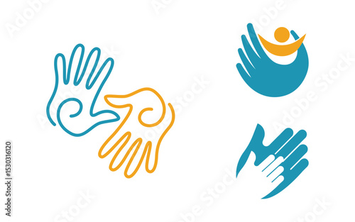 Human care adoption group network and social logo design vv.158