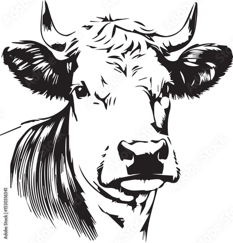 Cow Head Illustration with Horns
