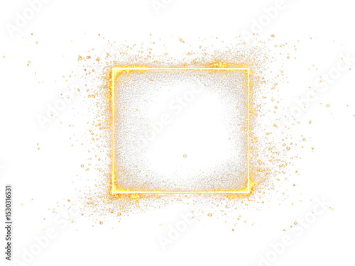gold flowing border frame with sparks and glitters particles, luxury abstract Gold Glitter Sparkles border frame, shimmering light spark frame, Golden rectangle square frame with particles.
