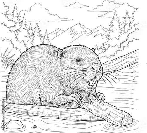 Beaver Outline for Coloring pages white color background